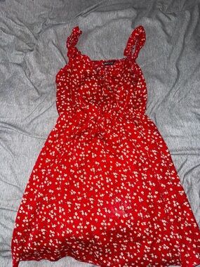 Red Floral Sundress with Ruffle Straps
